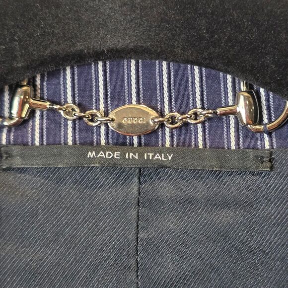 GUCCI Blazer Womens EU 38 US 2 Navy Blue Pinstripe Office Siren Boardroom - Picture 10 of 12